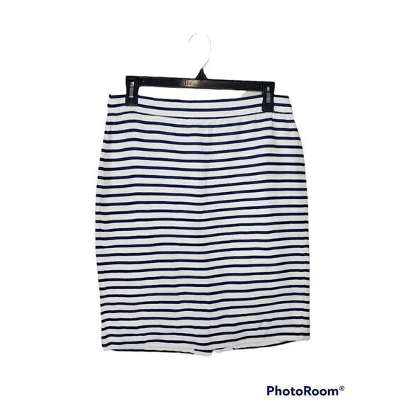 J. Crew Outlet The Pencil Skirt Nautical Striped Linen Blend Lined Navy White - Picture 2 of 11